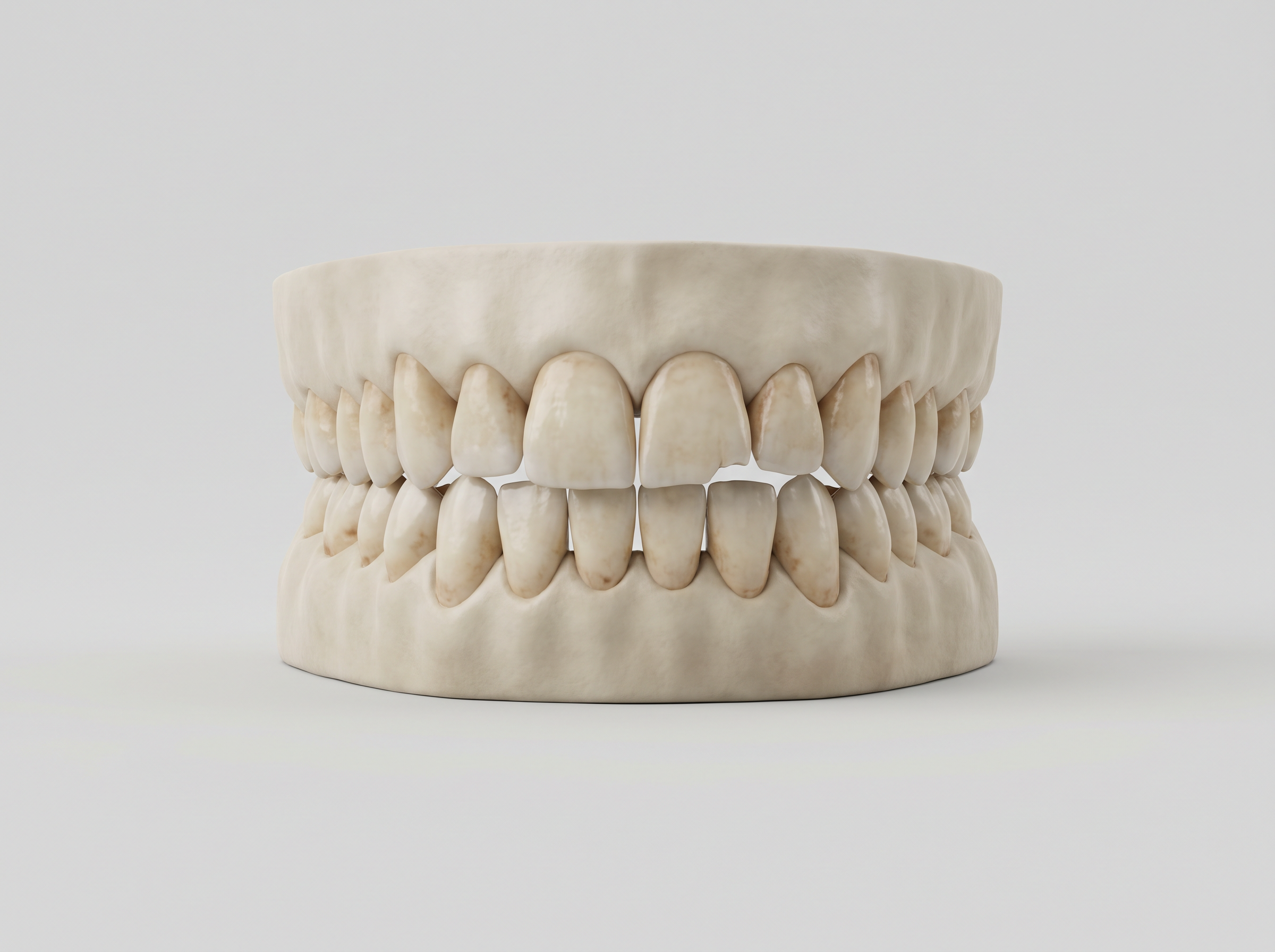 3D dental model showing worn, stained and damaged teeth prior to restoration